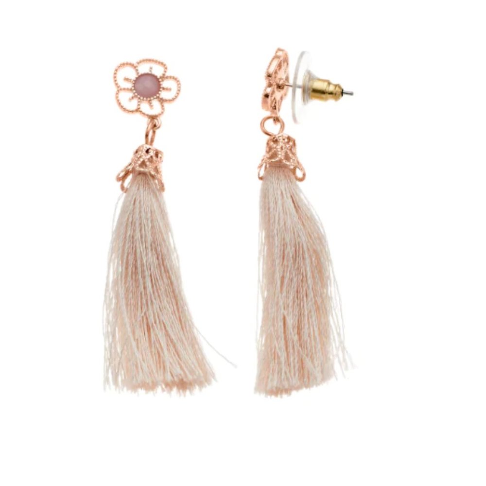 LC Lauren Conrad Rose Gold Tone Flower Tassel Drop